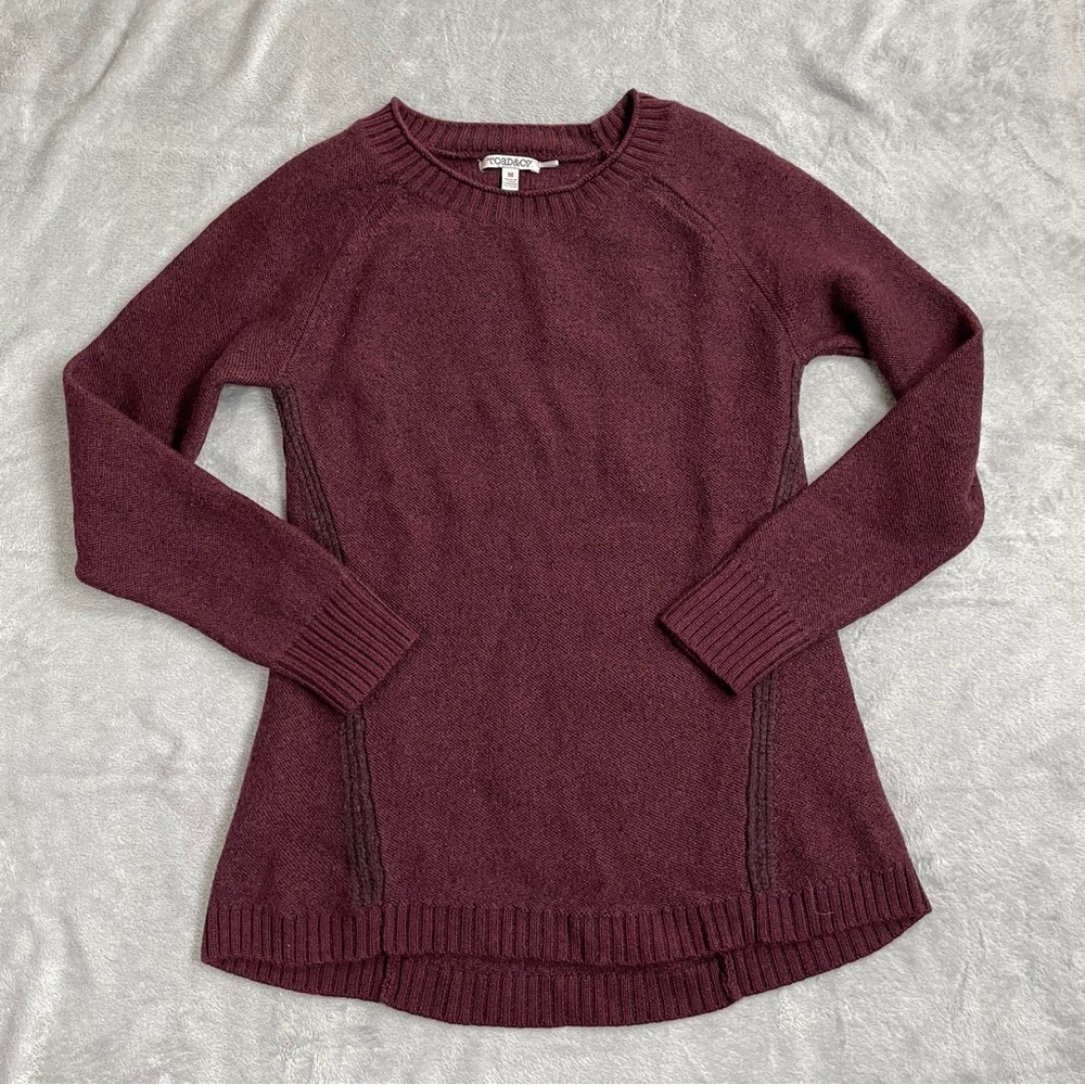 Toad & Co Merino Wool Sweater Medium Womens Marlevelous Burgundy Knit Crew